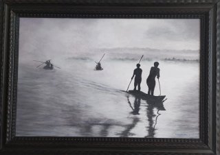 Cuadro al óleo: Siluetas en el agua