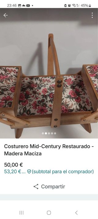 Costurero Mid-Century Madera Maciza Restaurado