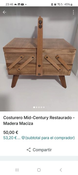 Costurero Mid-Century Madera Maciza Restaurado