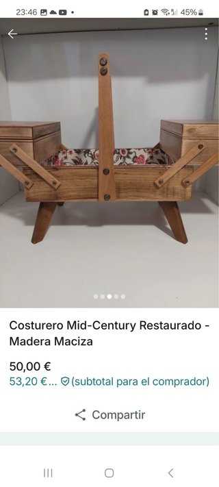 Costurero Mid-Century Madera Maciza Restaurado