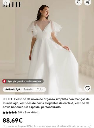 Vestido de Novia Blanco. Talla 10. Color: IVORY