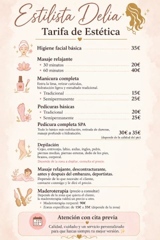 Estilista Delia: Tarifa de Estética