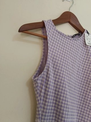 Vestido Zara cuadros rosa/lila Talla S