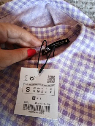 Vestido Zara cuadros rosa/lila Talla S