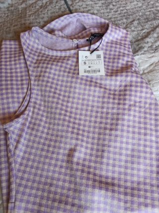 Vestido Zara cuadros rosa/lila Talla S