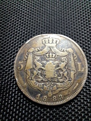 Moneda 5 Lei 1883 Plata Rumania Carol I