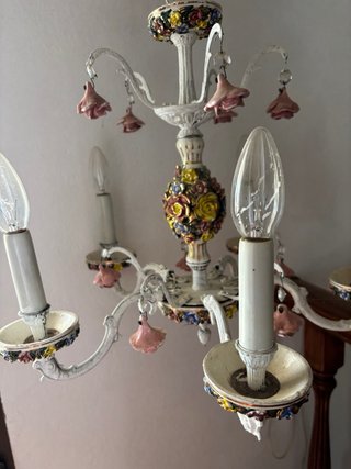 Lámpara techo vintage 5 luces flores cerámica