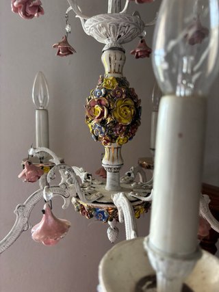 Lámpara techo vintage 5 luces flores cerámica