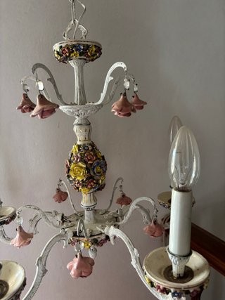 Lámpara techo vintage 5 luces flores cerámica