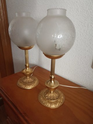 2 Lámparas de Mesilla Estilo Quinqués Doradas