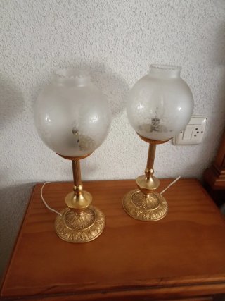 2 Lámparas de Mesilla Estilo Quinqués Doradas