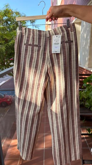 Pantalón Zara Rayas Beige y Marrón
