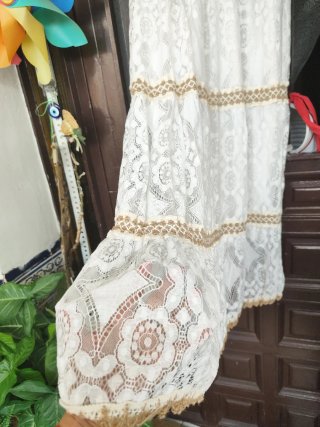 Vestido blanco largo encaje dorado talla S/M