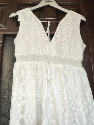 Vestido blanco largo encaje dorado talla S/M