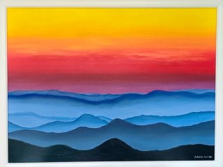 Cuadro al óleo paisaje atardecer