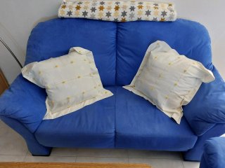 Conjunto 2 sofás piel azul