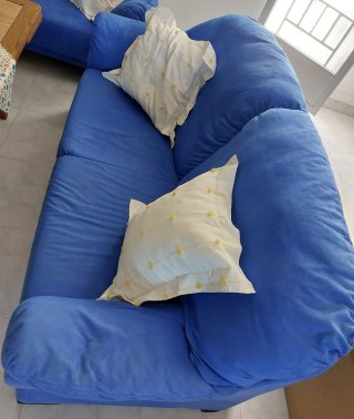 Conjunto 2 sofás piel azul