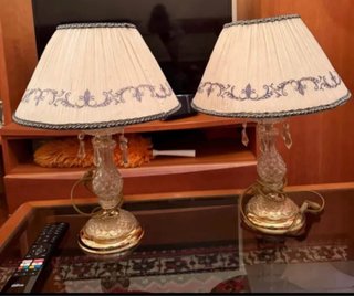 2 Lámparas de Mesa Beige y Doradas
