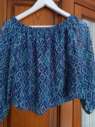 Blusa boho azul, escote elastico