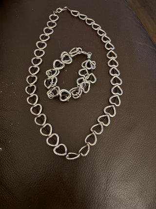 Conjunto collar y pulsera corazones plata