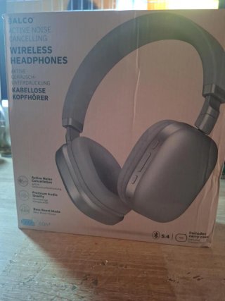 Cascos inalámbricos azules y blancos