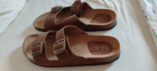 Zapatillas cuero y corcho nwt marrones