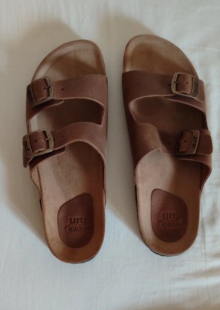 Zapatillas cuero y corcho nwt marrones