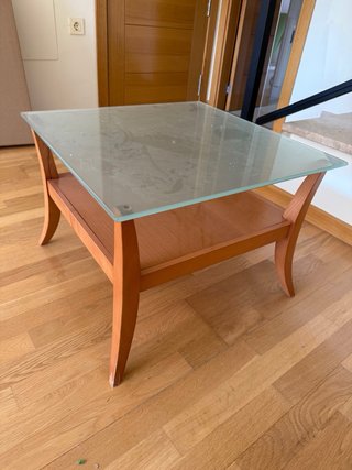 Mesita auxiliar cristal y madera