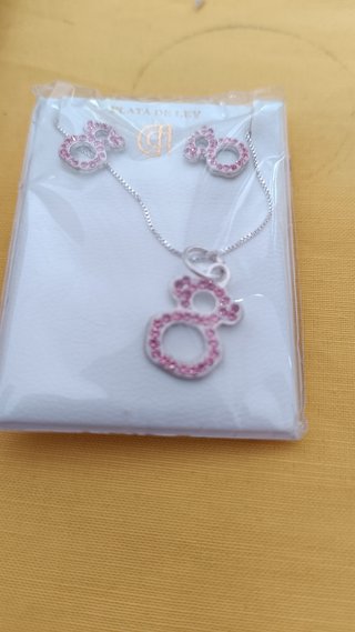 Conjunto Plata 925 Collar y Pendientes oso