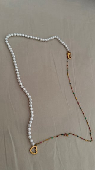 Collar Bimba y Lola doble con perlas y cadena