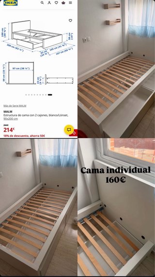 Cama individual MALM IKEA 90x200