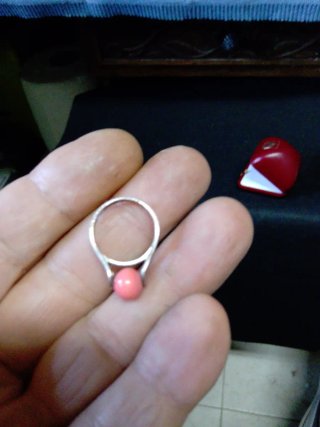 Anillo Plata Antigua Coral Rosa