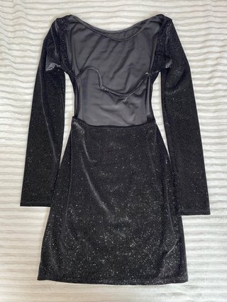 Vestido fiesta espalda abierta negro brillante