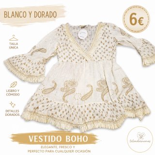 Vestido Boho Blanco y Dorado Talla Única