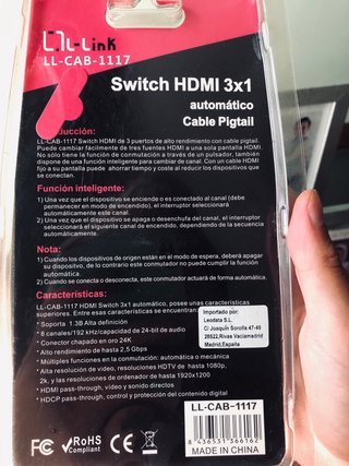 Switch HDMI 3x1 Automático Cable Pigtail
