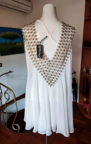 Abito donna seta oro e bianco