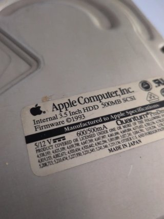 Disco Duro Apple Quantum ProDrive 500MB SCSI