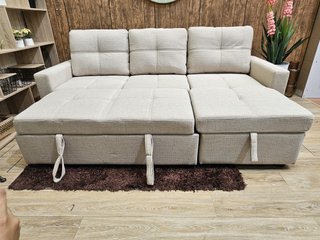 Sofá Cama Chaiselongue con Arcón Beige