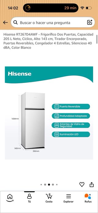 Frigorífico Nevera Hisense congelador alto 143cm