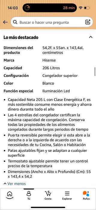 Frigorífico Nevera Hisense congelador alto 143cm