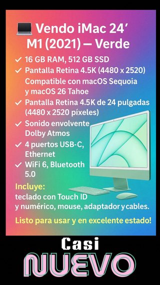 iMac 24 M1 2021 16GB 512GB Verde