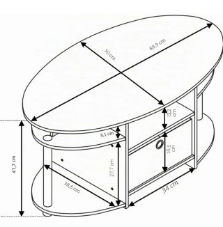 Mesa de centro ovalada con almacenaje