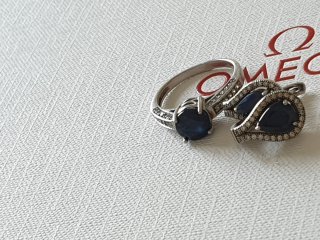 Conjunto Plata Anillo y Pendientes Piedras Azules