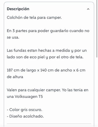 Colchón camper tela