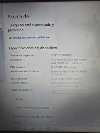 Portátil HP Ryzen 5 12GB RAM SSD 256GB