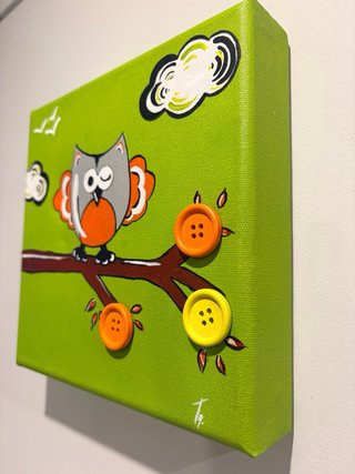 Cuadro infantil búho 3D lienzo 20x20