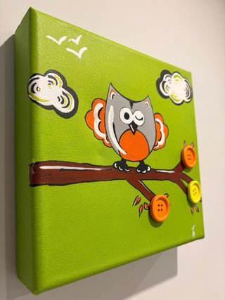 Cuadro infantil búho 3D lienzo 20x20