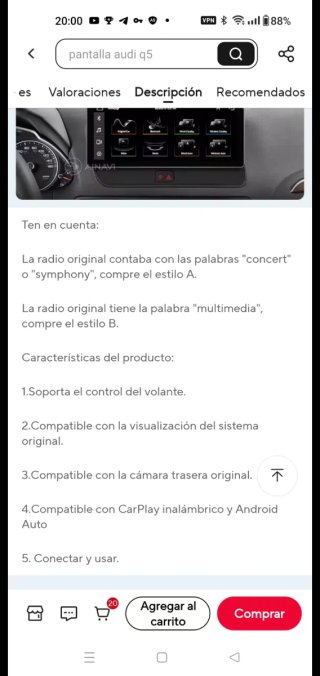Pantalla Android Audi Q5 2008-2015