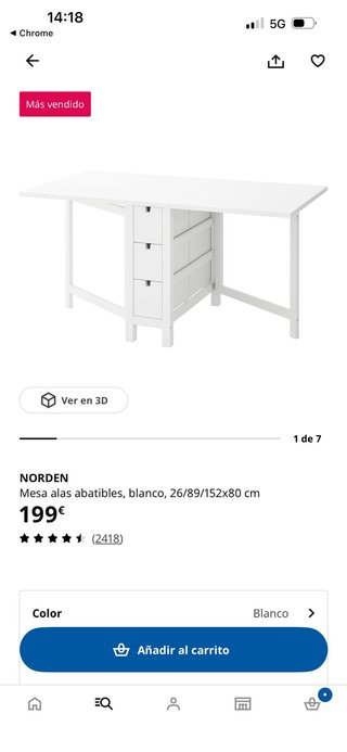 Mesa abatible blanca con cajones