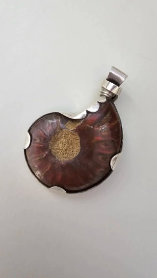 Colgante unisex de Plata Ley con Amonita Marrón
